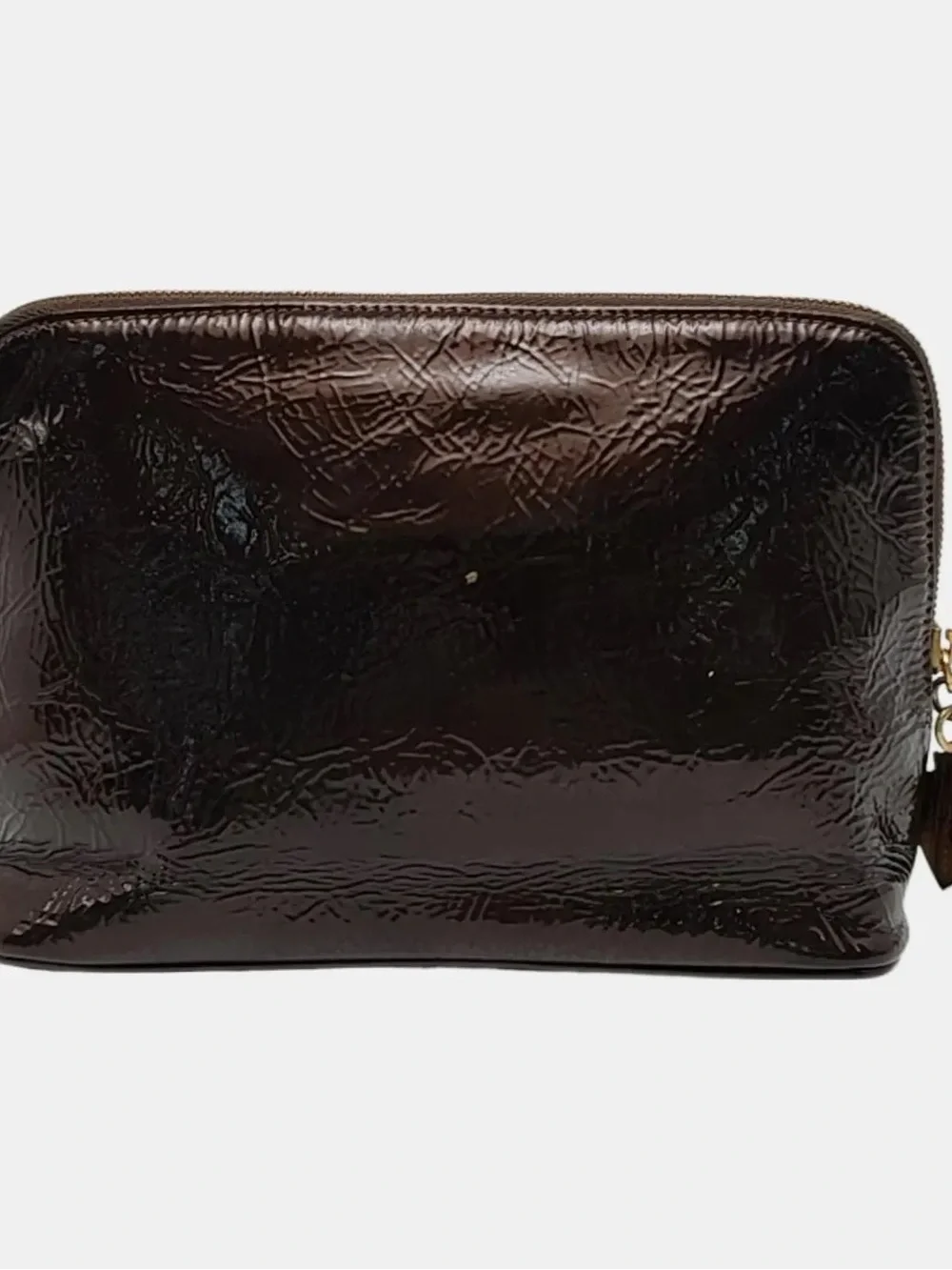 Loewe Dark Brown Patent Cosmetic Pouch with Enamel Charms